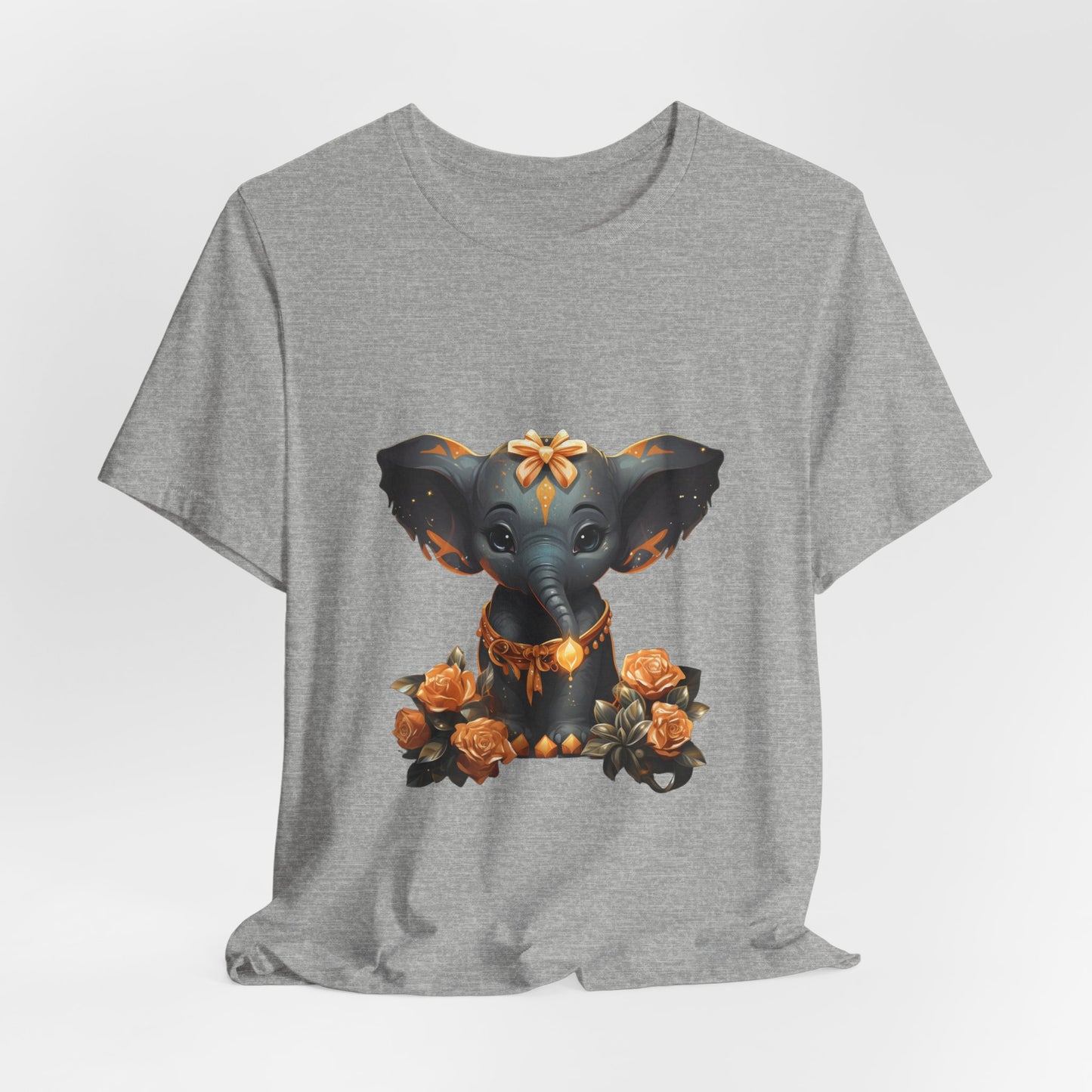 Cute Elephant T-Shirt Gold Roses Magical Art Tee