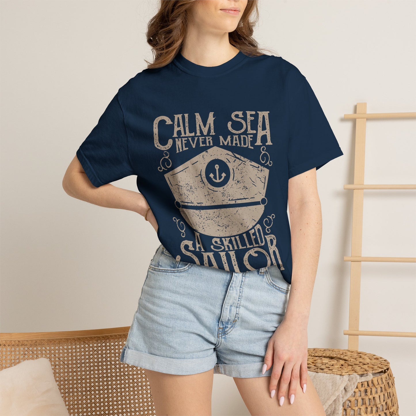 Calm Sea Skilled Sailor Nautical Heavyweight Tee