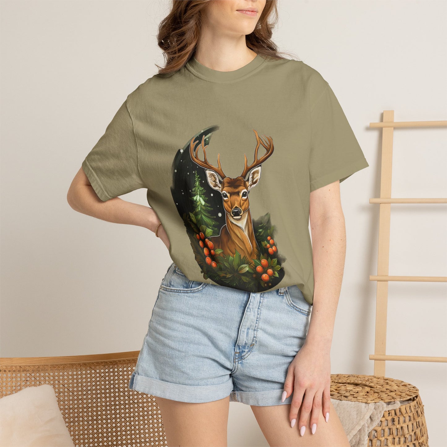 Christmas Deer Garment-Dyed Tee Snowy Buck