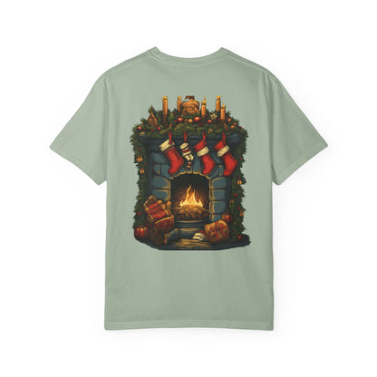 Christmas Fireplace Tee Stockings Garment-Dyed