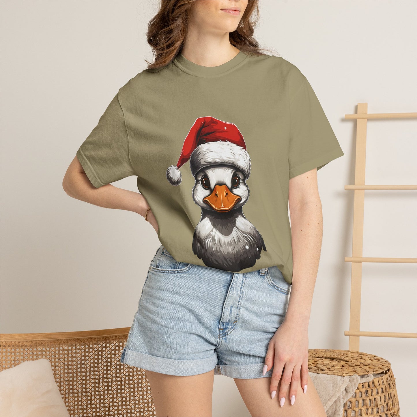 Christmas Duck Santa Hat Garment-Dyed Tee