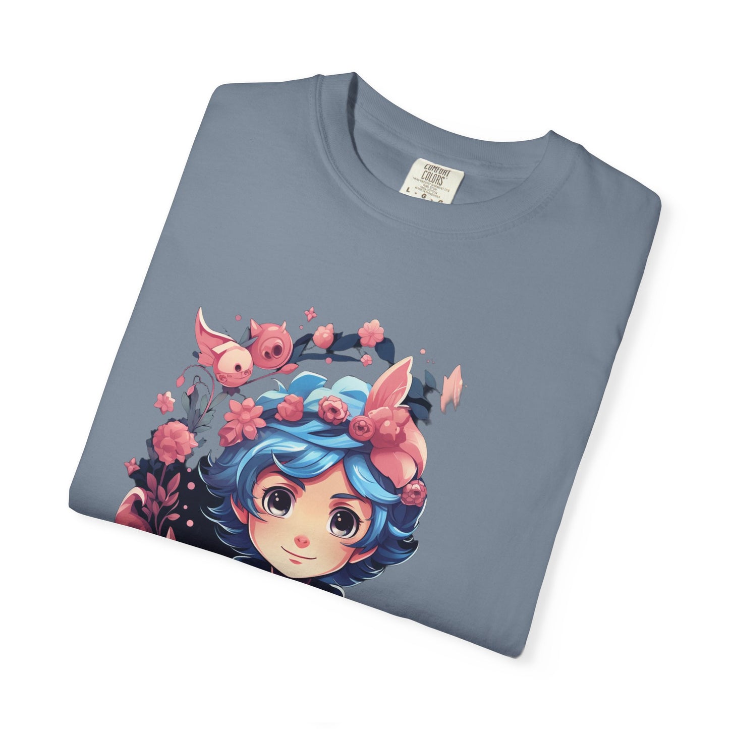 Kawaii Anime Girl Floral Garment-Dyed Tee