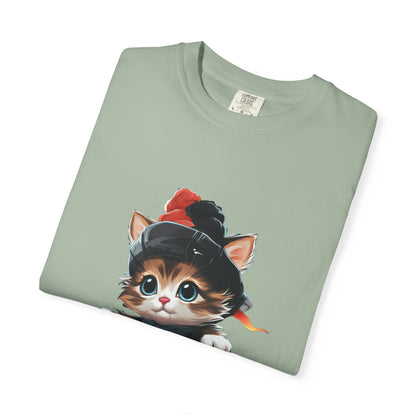Christmas Kitten Garment-Dyed Tee Cute Cat Holiday