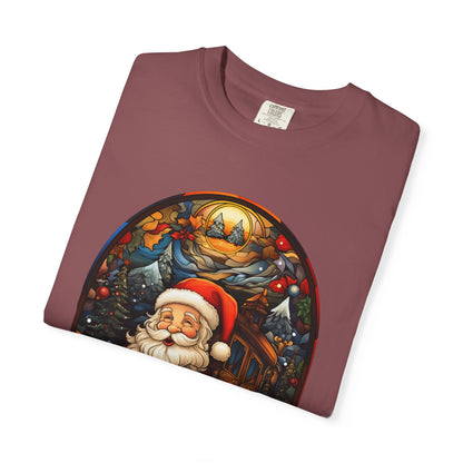 Santa Christmas Train Stained Glass Tee