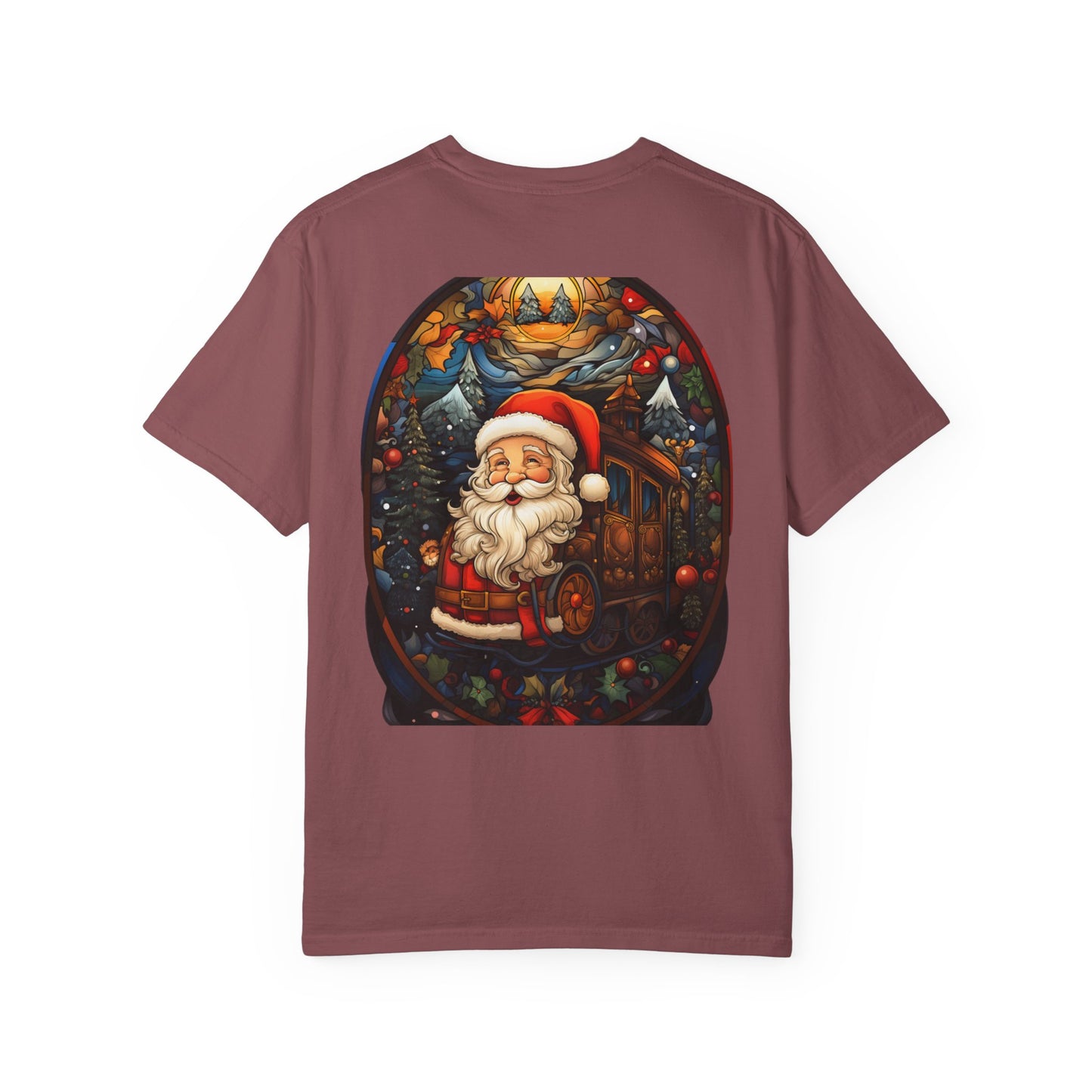 Santa Christmas Train Stained Glass Tee