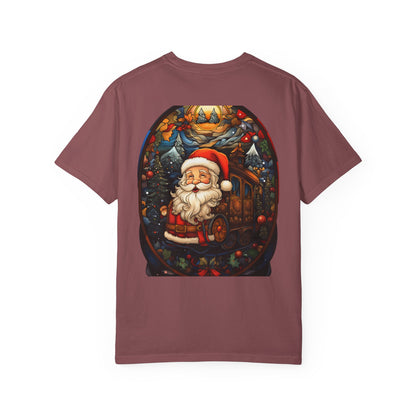 Santa Christmas Train Stained Glass Tee