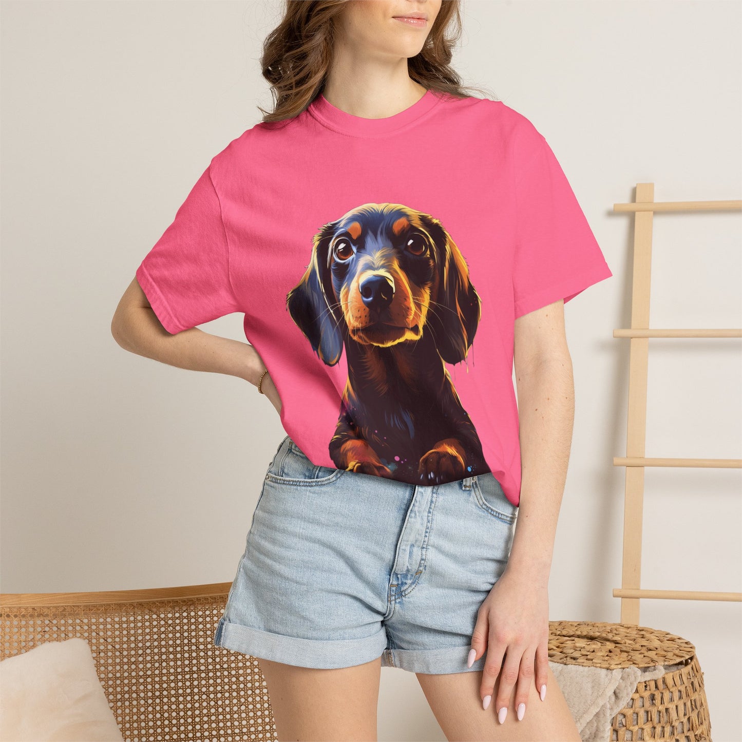 Dachshund Garment-Dyed Tee Neon Pop Art Wiener Dog