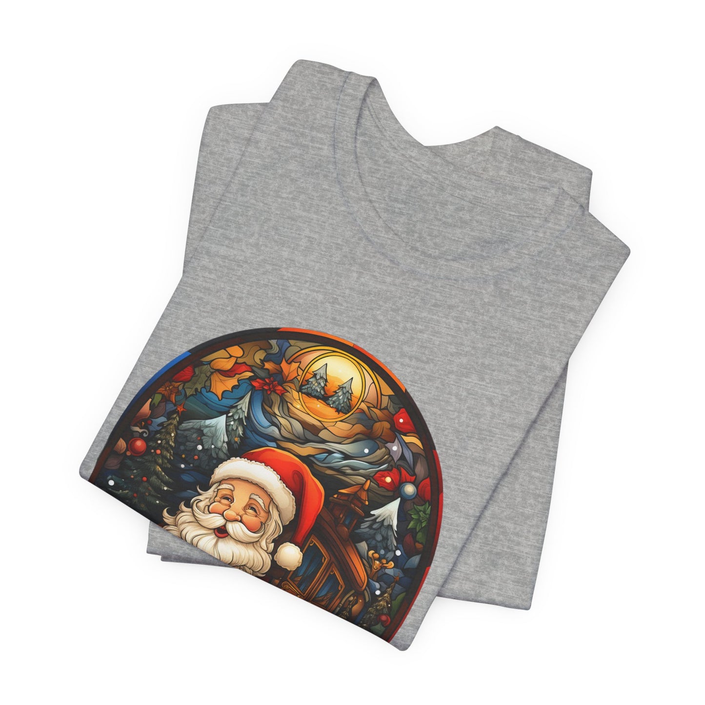 Santa Christmas Train Stained Glass T-Shirt