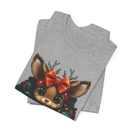 Cute Christmas Reindeer T-Shirt Holiday Bow