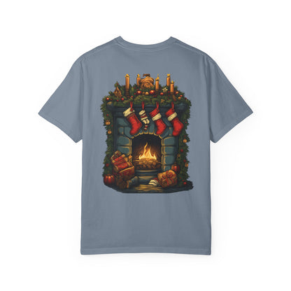Christmas Fireplace Tee Stockings Garment-Dyed