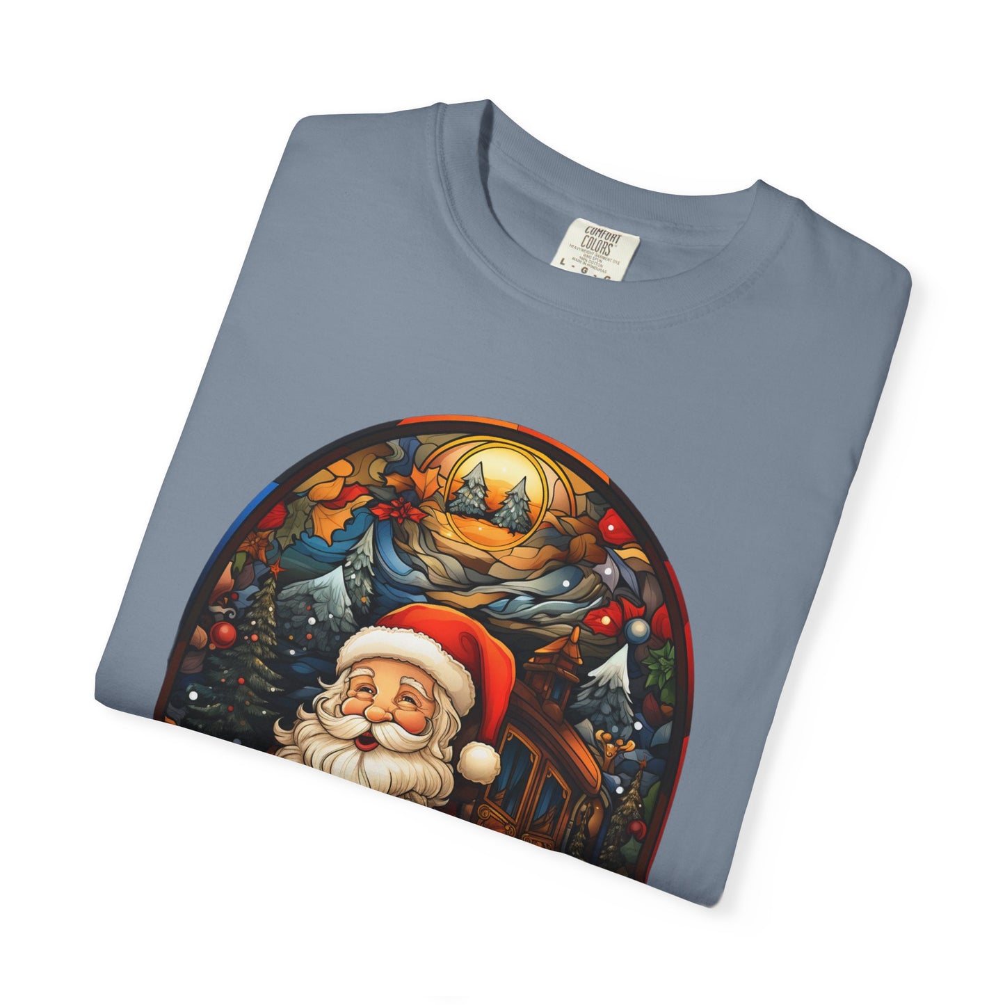 Santa Christmas Train Stained Glass Tee