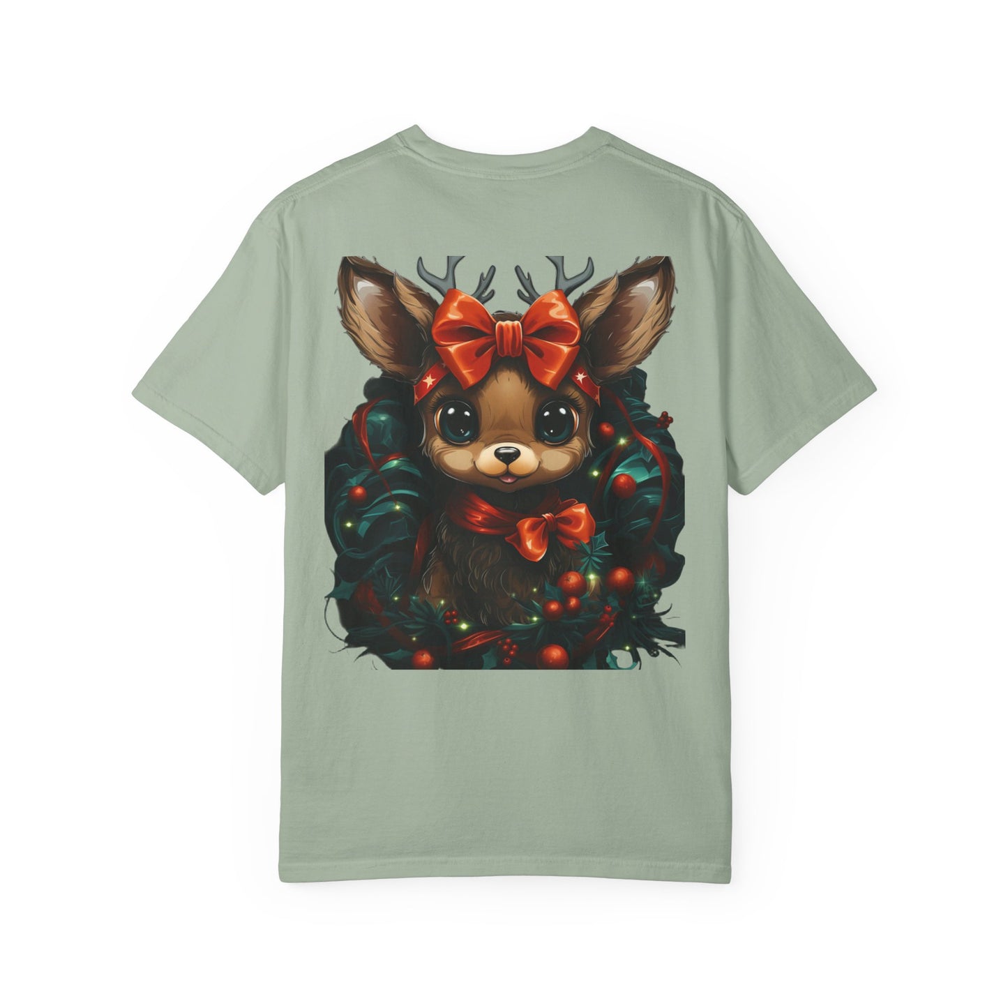 Cute Christmas Reindeer Garment-Dyed Tee Bow