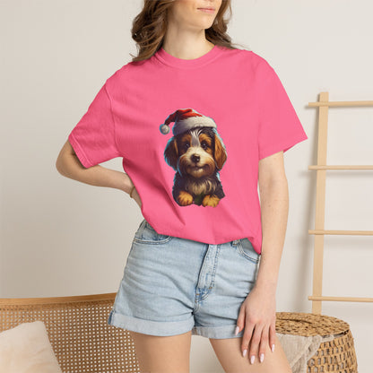 Christmas Puppy Santa Hat Garment-Dyed Tee