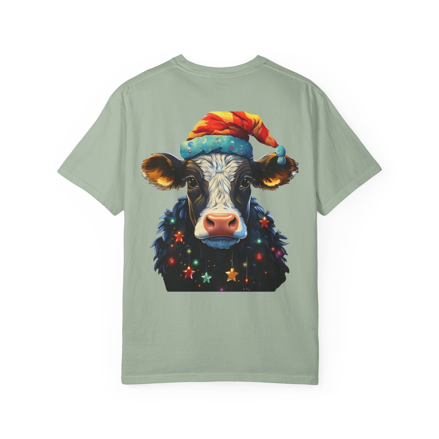 Christmas Cow Santa Hat Garment-Dyed Tee