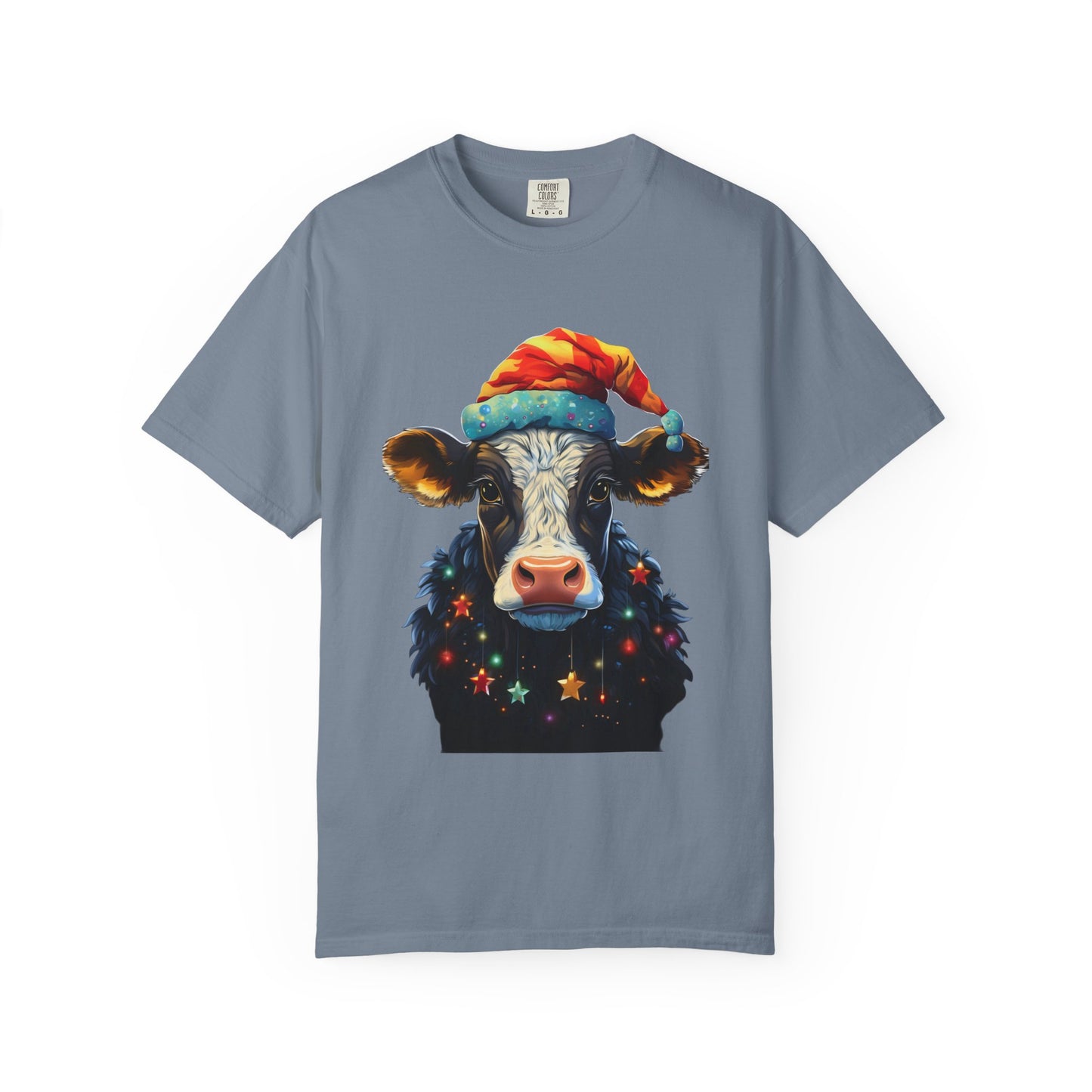 Christmas Cow Santa Hat Garment-Dyed Tee