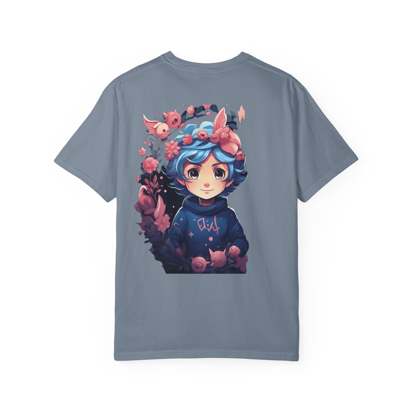 Kawaii Anime Girl Floral Garment-Dyed Tee