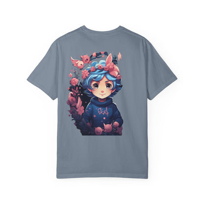 Kawaii Anime Girl Floral Garment-Dyed Tee