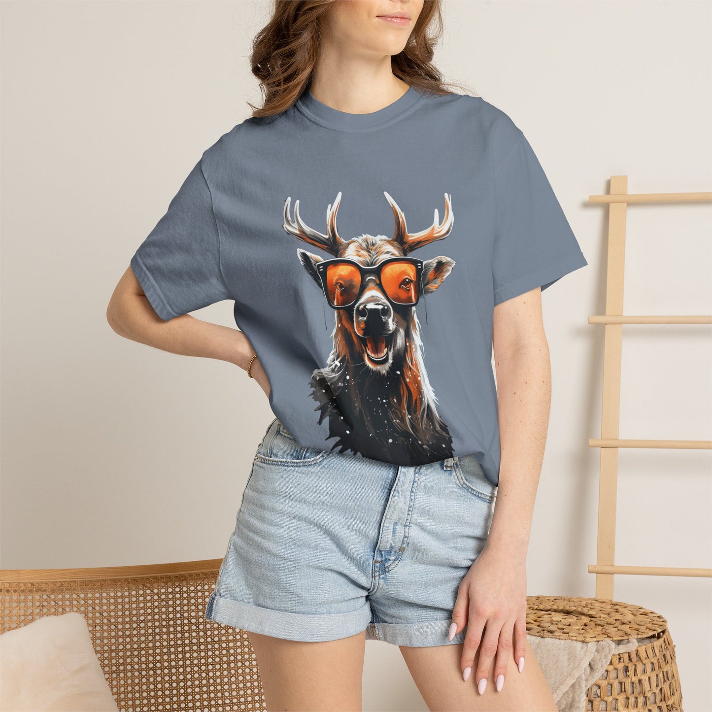 Cool Deer Sunglasses Christmas Heavyweight Tee