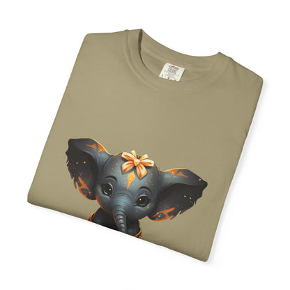 Cute Elephant Tee Gold Roses Garment-Dyed Shirt