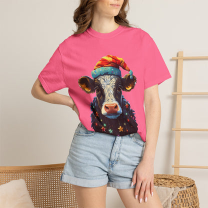 Christmas Cow Santa Hat Garment-Dyed Tee