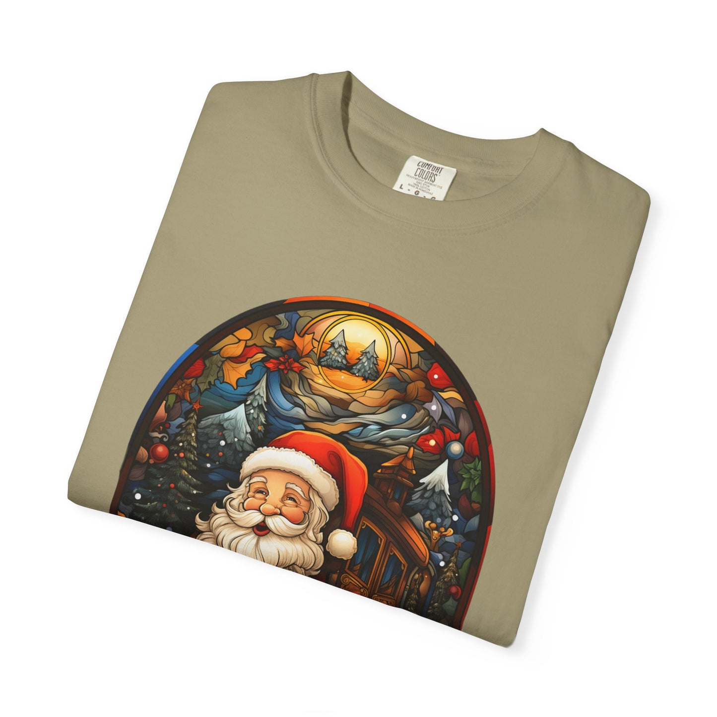 Santa Christmas Train Stained Glass Tee