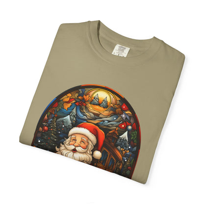 Santa Christmas Train Stained Glass Tee