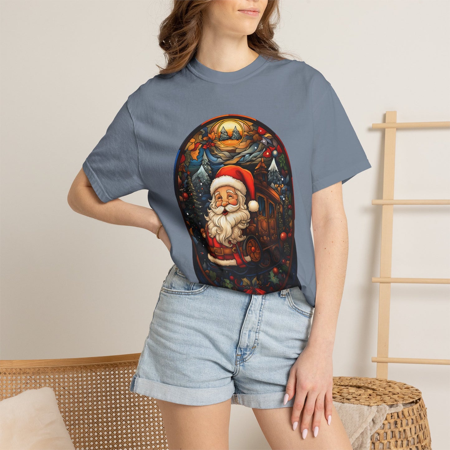 Santa Christmas Train Stained Glass Tee