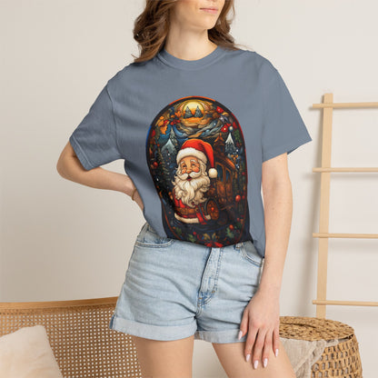 Santa Christmas Train Stained Glass Tee