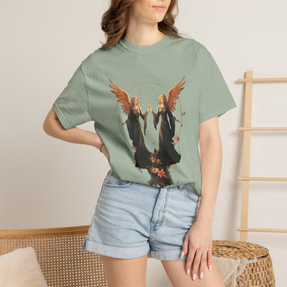 Angel Shirt Celestial Twin Angels Floral Gold