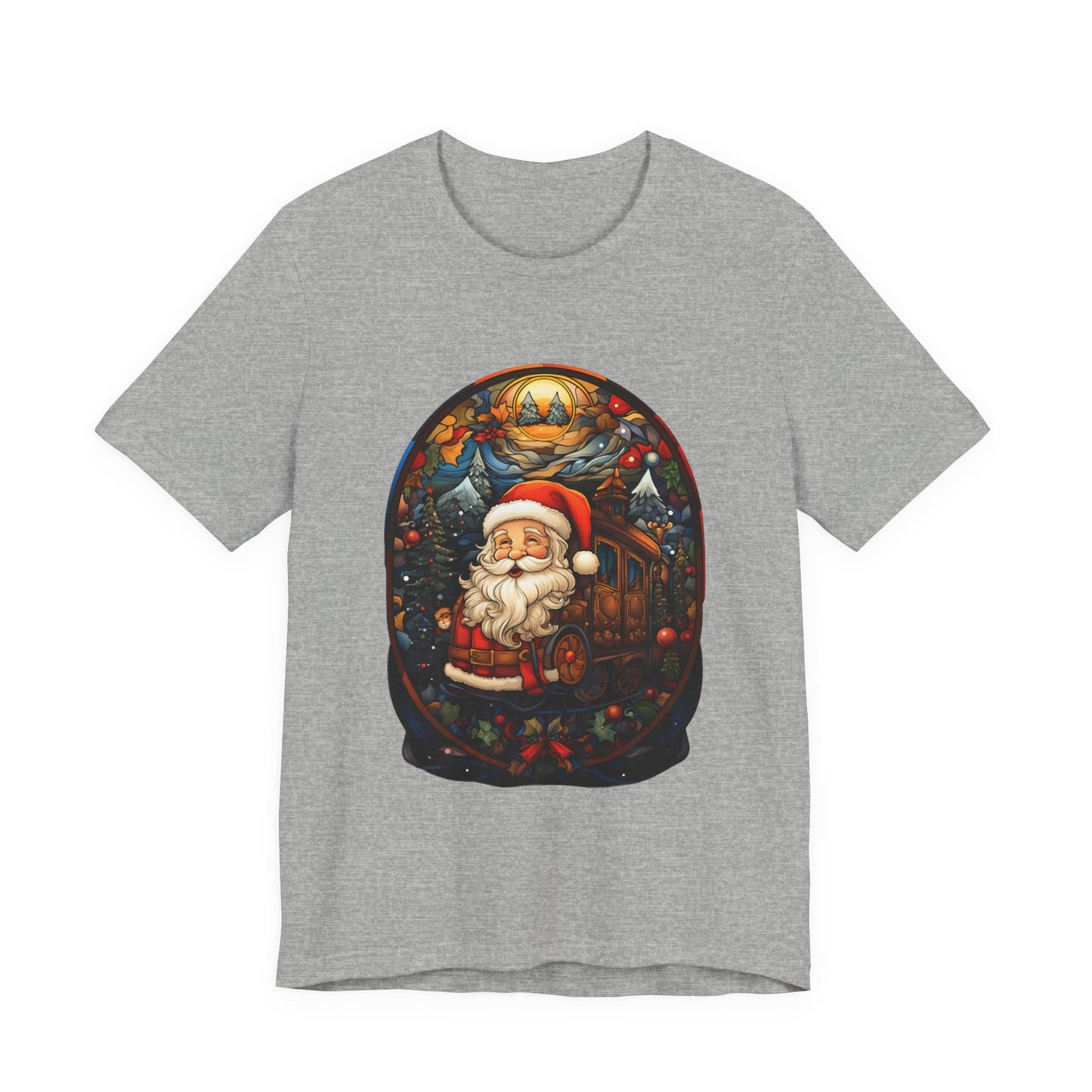 Santa Christmas Train Stained Glass T-Shirt