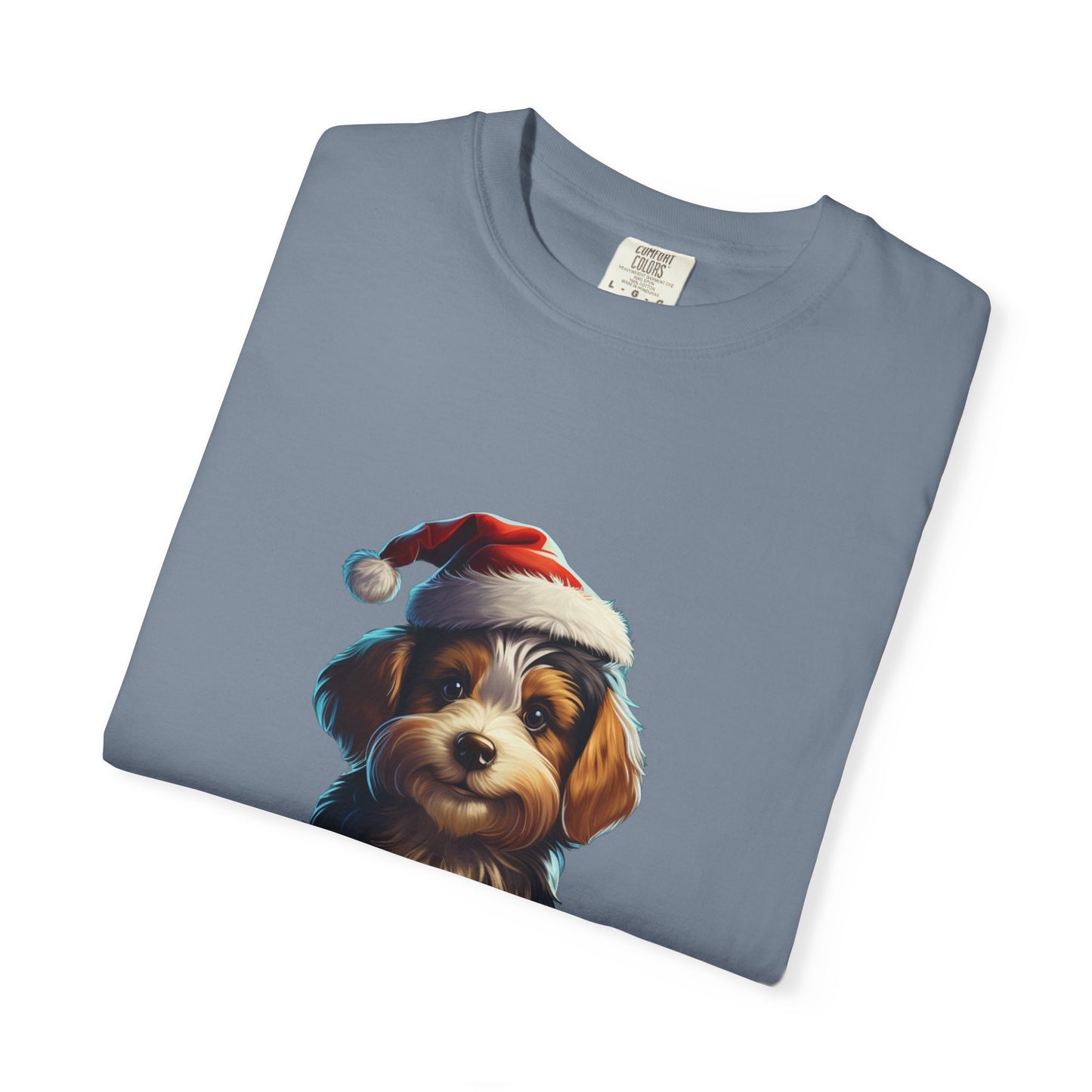 Christmas Puppy Santa Hat Garment-Dyed Tee