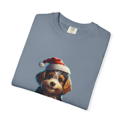Christmas Puppy Santa Hat Garment-Dyed Tee