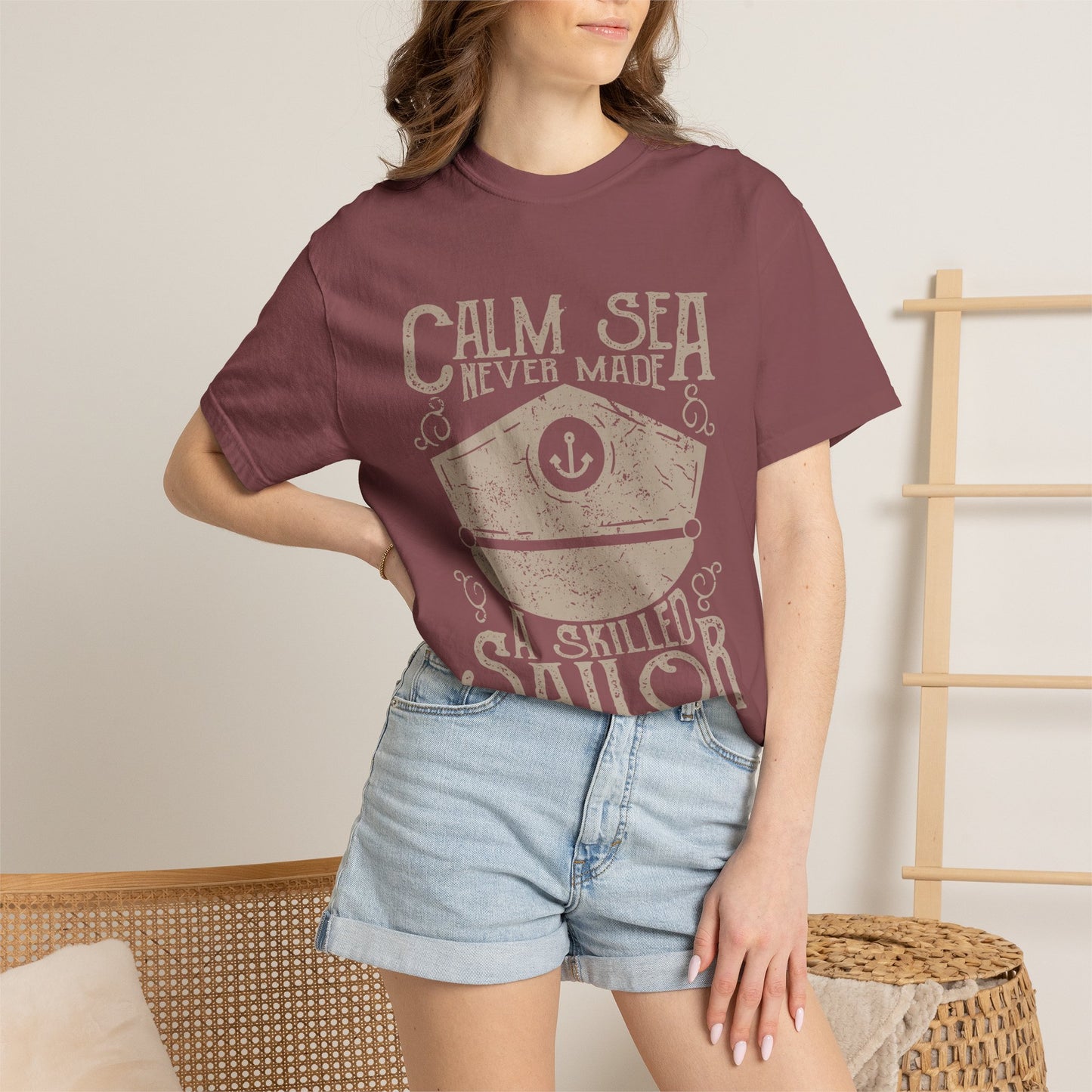 Calm Sea Skilled Sailor Nautical Heavyweight Tee