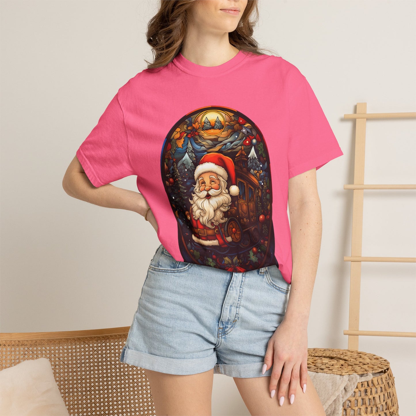 Santa Christmas Train Stained Glass Tee