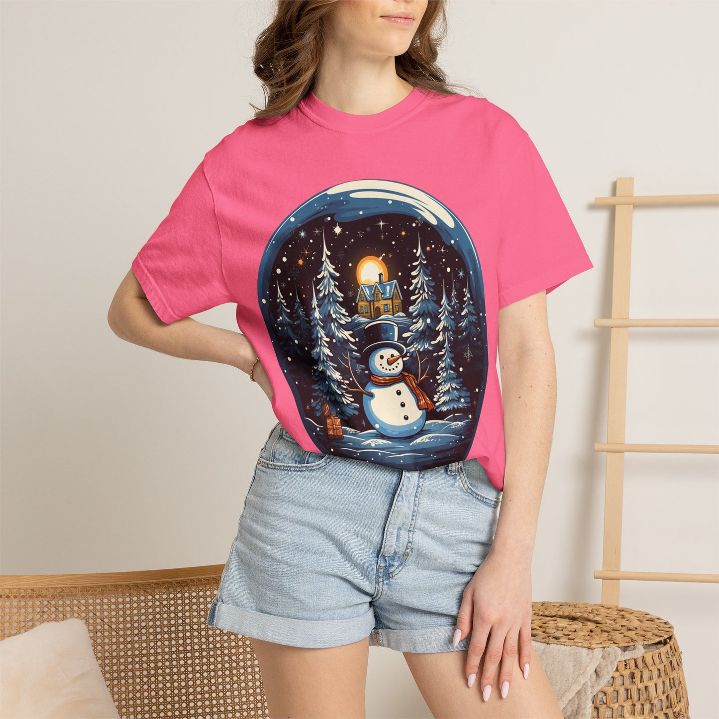 Snowman Snow Globe Christmas Heavyweight Tee