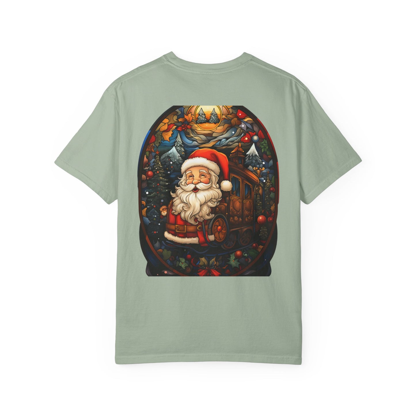 Santa Christmas Train Stained Glass Tee
