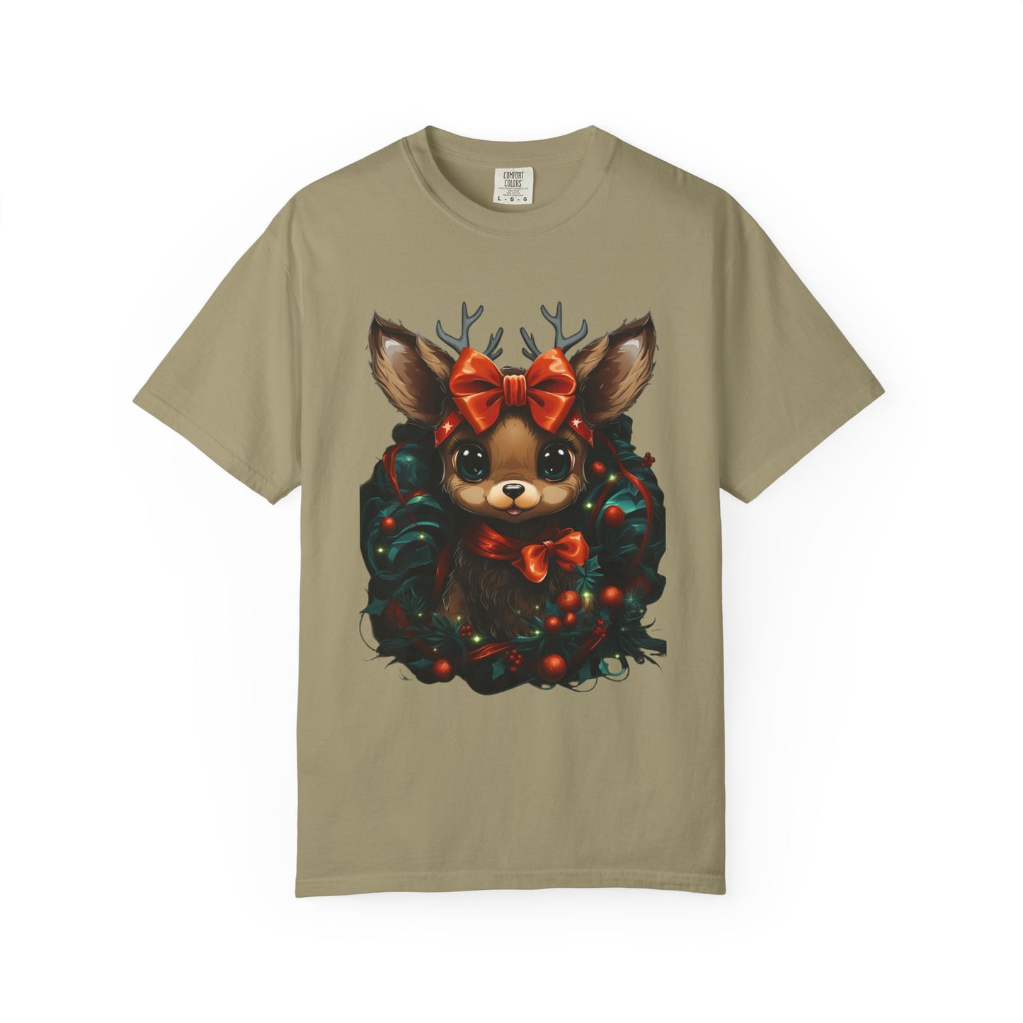 Cute Christmas Reindeer Garment-Dyed Tee Bow