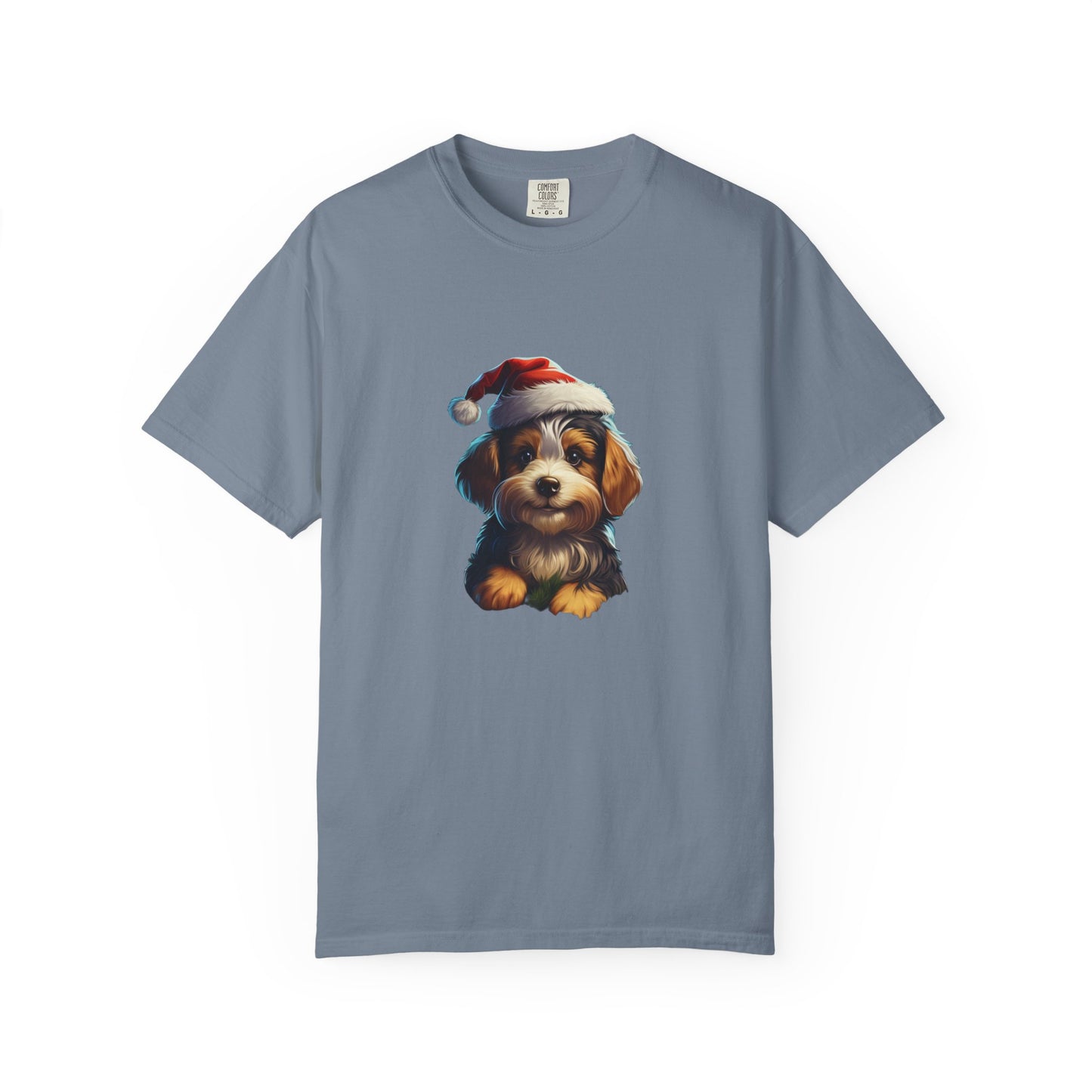 Christmas Puppy Santa Hat Garment-Dyed Tee