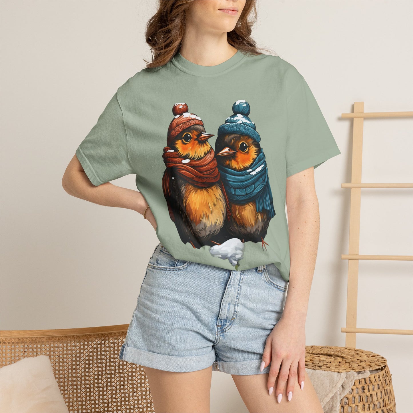 Christmas Birds Garment-Dyed Tee Cozy Robin