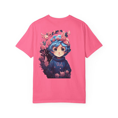 Kawaii Anime Girl Floral Garment-Dyed Tee