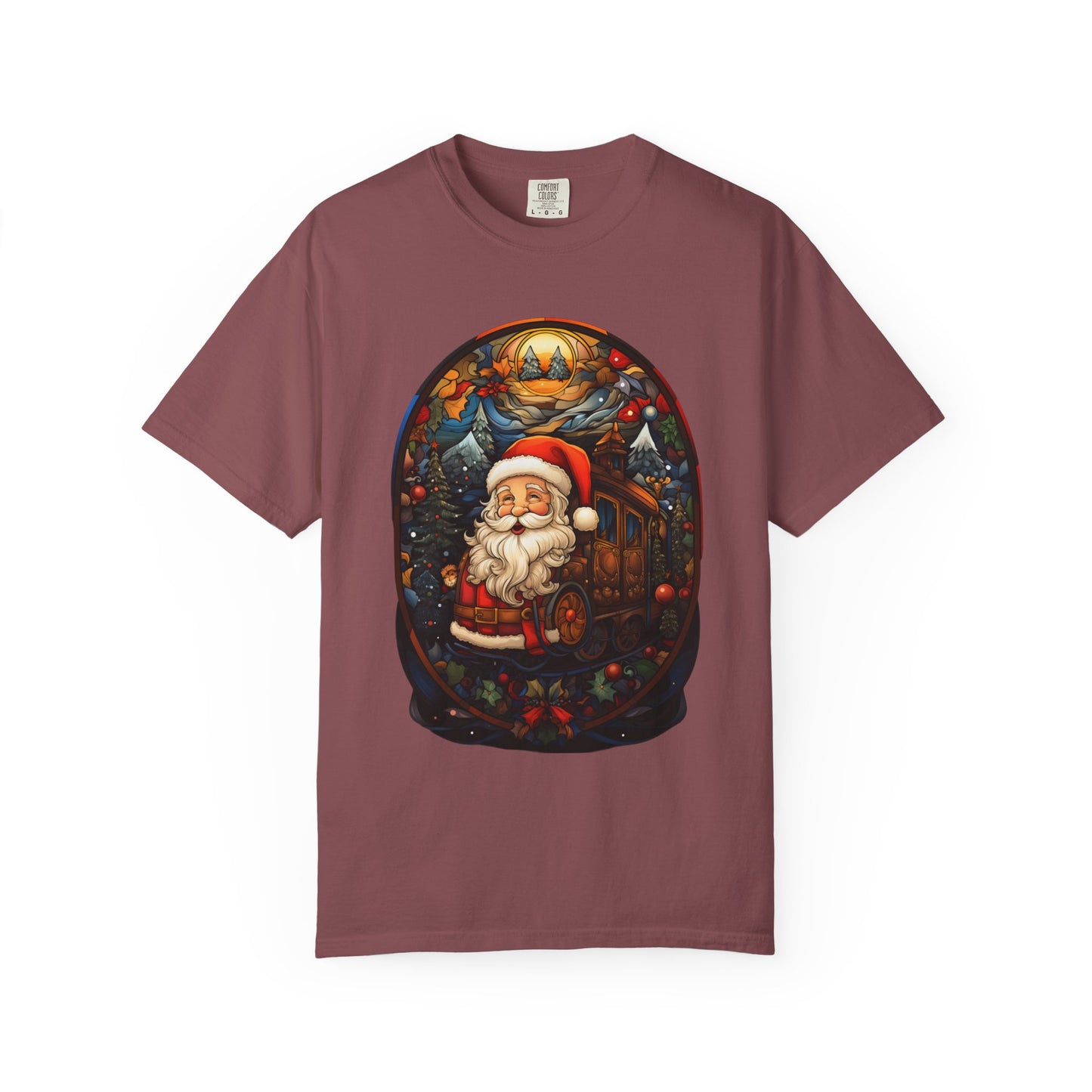 Santa Christmas Train Stained Glass Tee