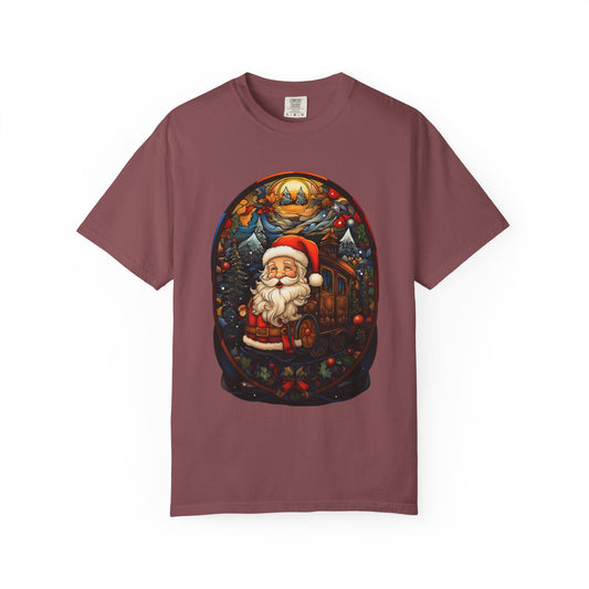 Santa Christmas Train Stained Glass Tee