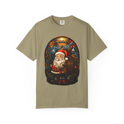 Santa Christmas Train Stained Glass Tee