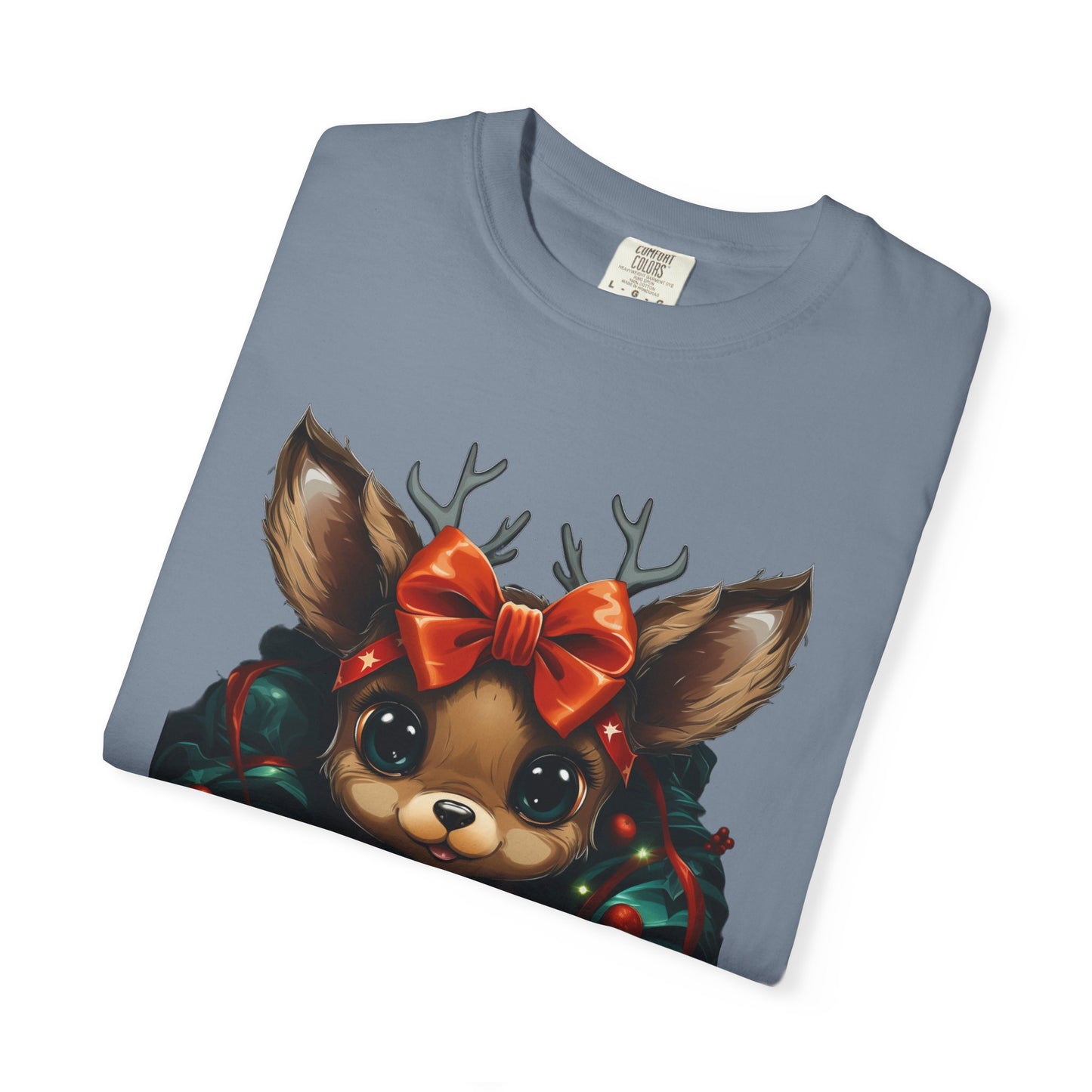 Cute Christmas Reindeer Garment-Dyed Tee Bow
