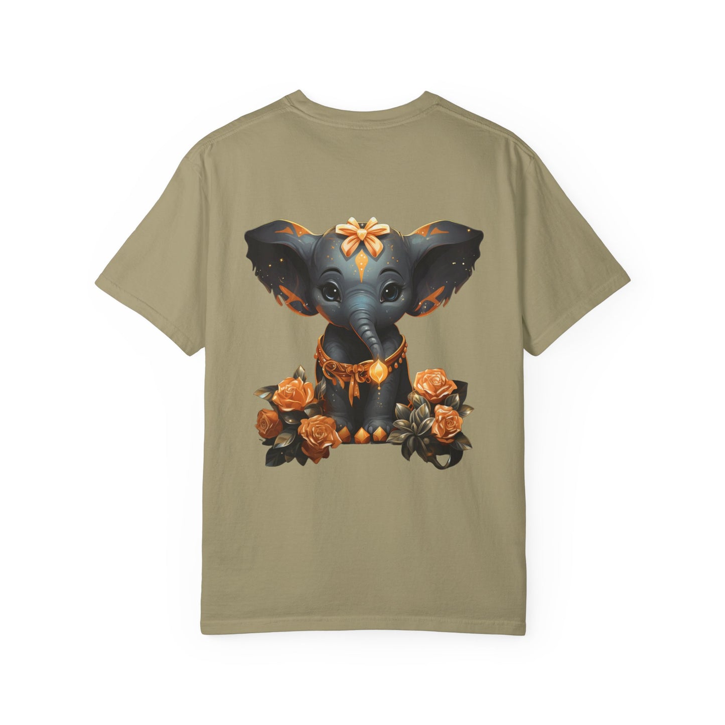 Cute Elephant Tee Gold Roses Garment-Dyed Shirt