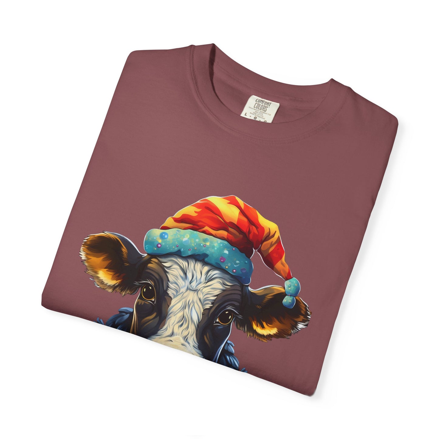 Christmas Cow Santa Hat Garment-Dyed Tee