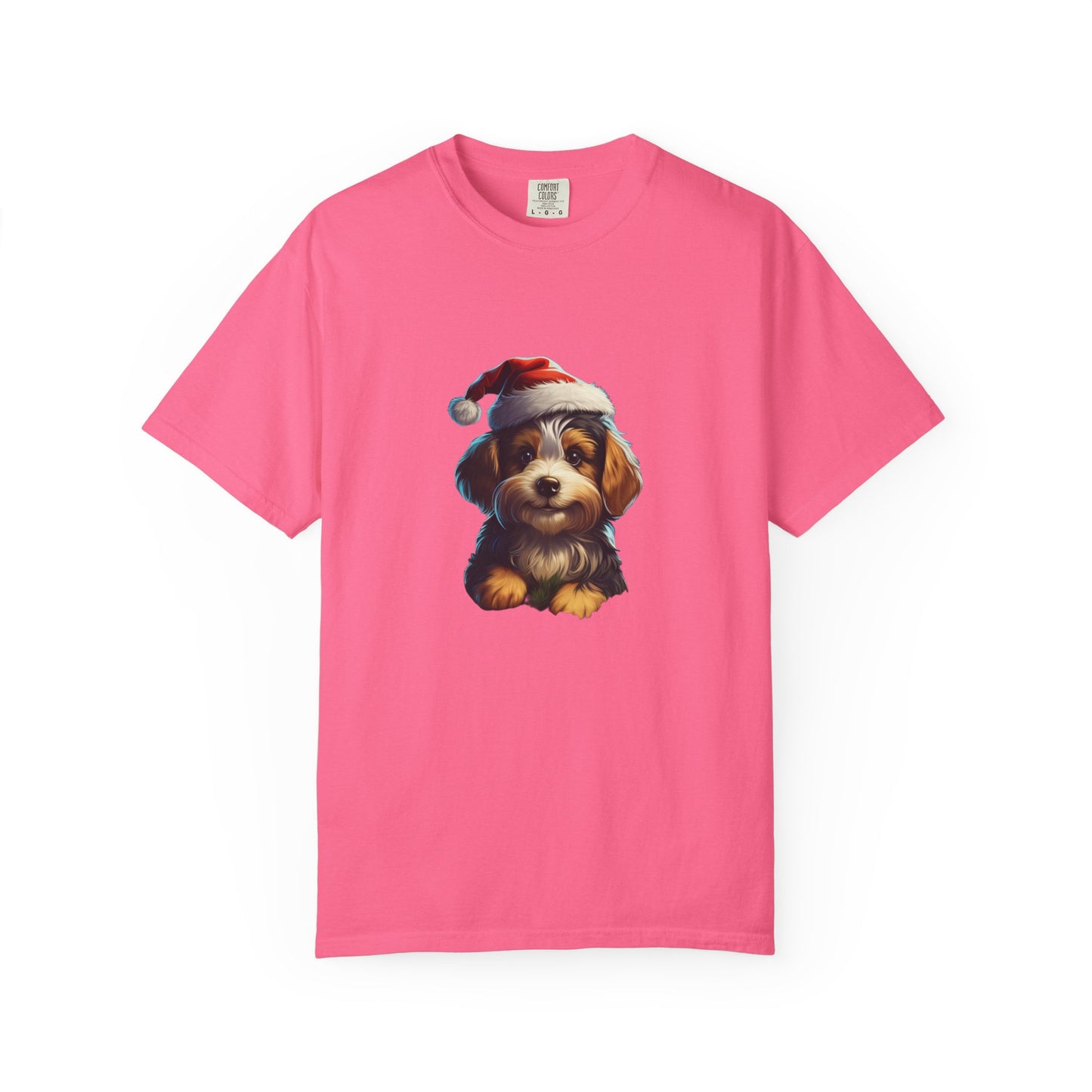 Christmas Puppy Santa Hat Garment-Dyed Tee