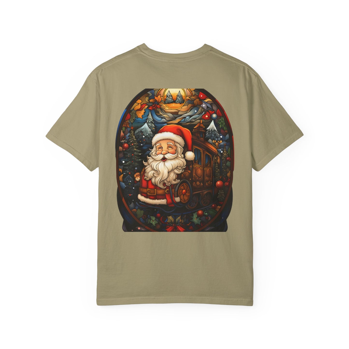 Santa Christmas Train Stained Glass Tee