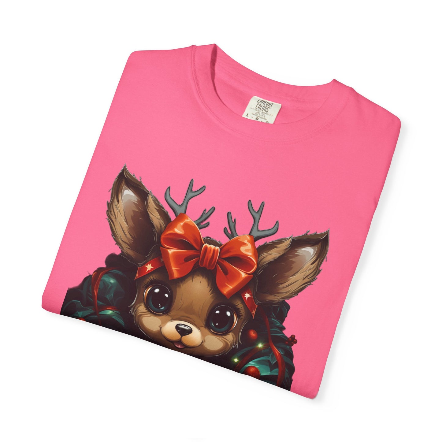 Cute Christmas Reindeer Garment-Dyed Tee Bow