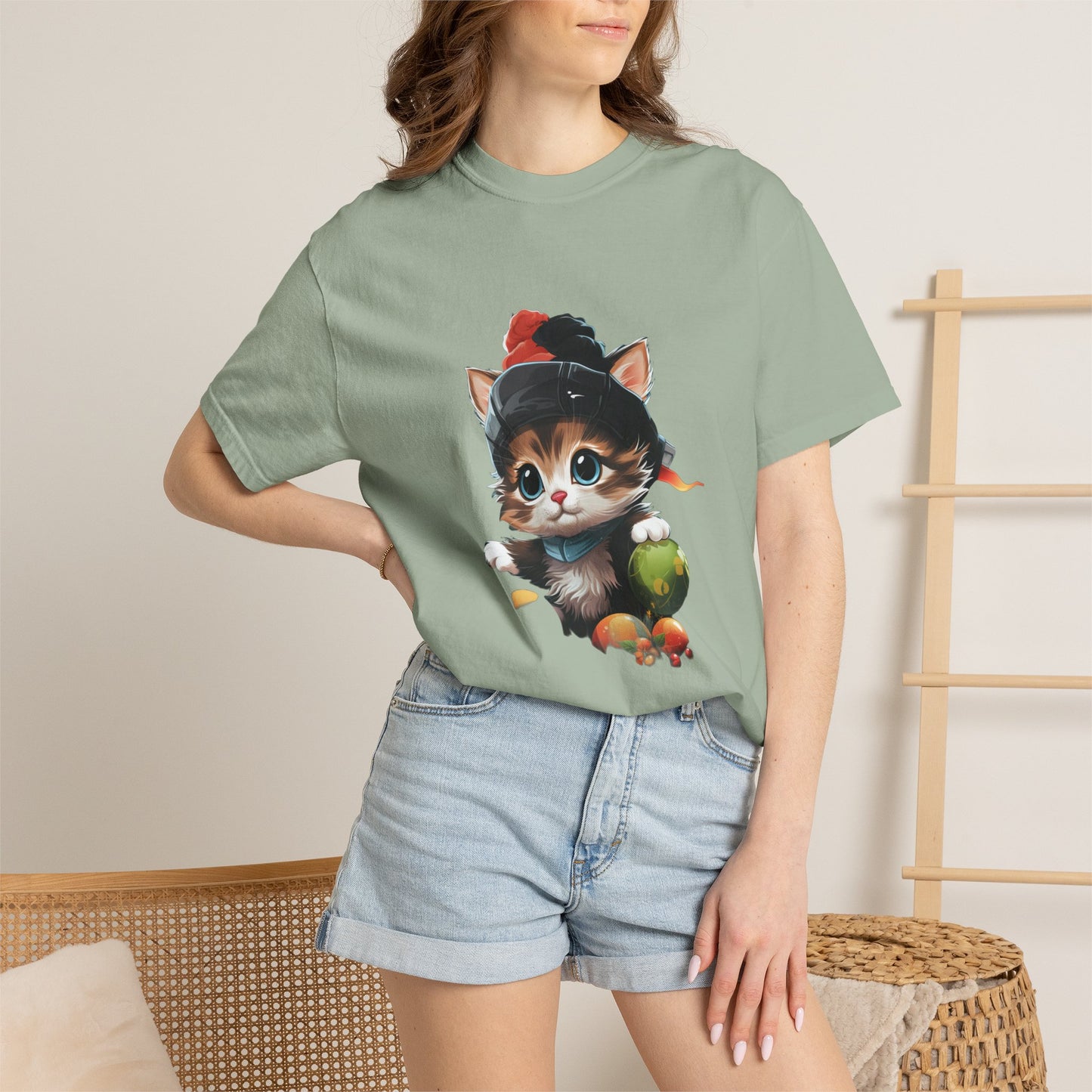 Christmas Kitten Garment-Dyed Tee Cute Cat Holiday